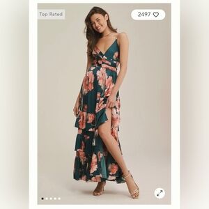 Anthropologie maxi dress, emerald green satin, Hutch Guthrie